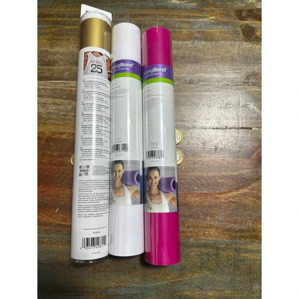 Cricut SportFlex Iron-On Vinyl Bundle 3 Rolls Gold White Raspberry 11.8x24 HTV
